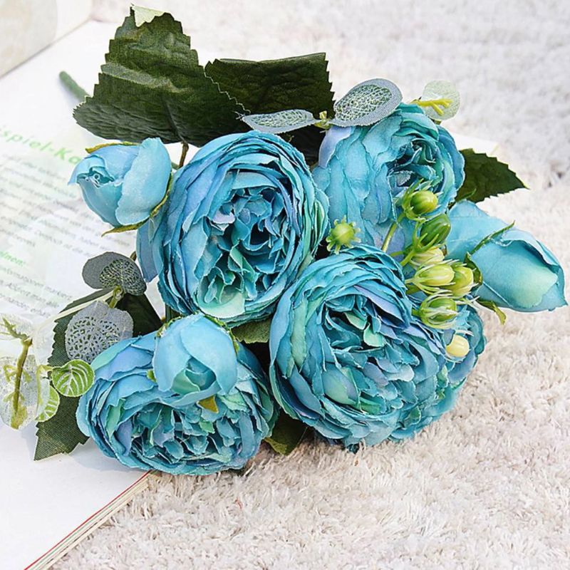 Fleur Artificielle Bleu Bouquet Décoratif Avec Roses Compactes