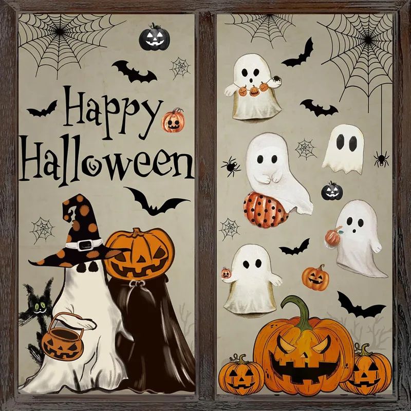 Décorations Halloween Autocollants de Fenêtre Fantômes et Citrouilles