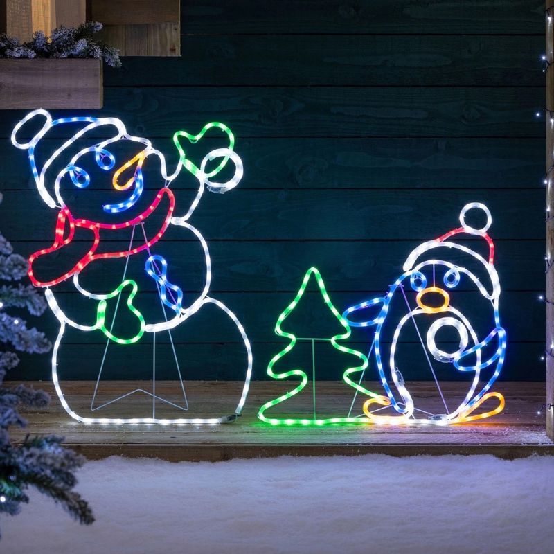 Décorations de Noël Bonhomme de Neige et Pingouin Lumineux