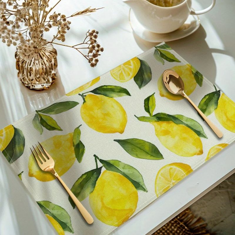 Set De Table Lavable Avec Motif Citron Jaune Et Feuilles Vertes 2 Pièces