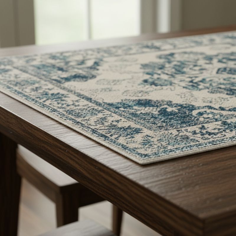 Set De Table En Lin Bleu Avec Motif Oriental Élégant Et Raffiné Lot de 4