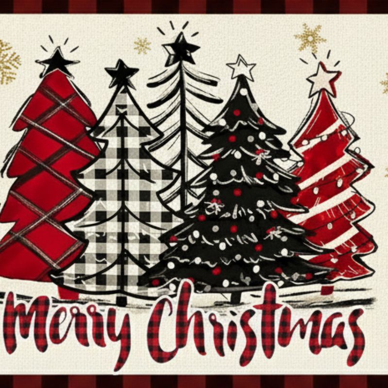 Set De Table En Lin De Noël Avec Sapins Et Flocons Brillants