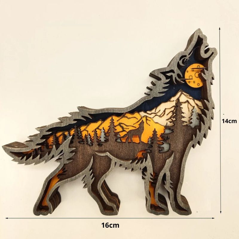 Sculpture En Bois Loup Hurlant En Relief 3D