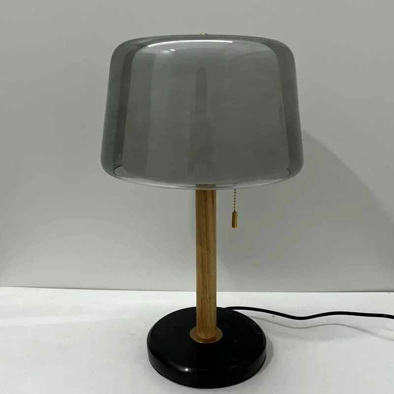 Lampe Champignon Design En Verre Double Couche Et Bois Naturel