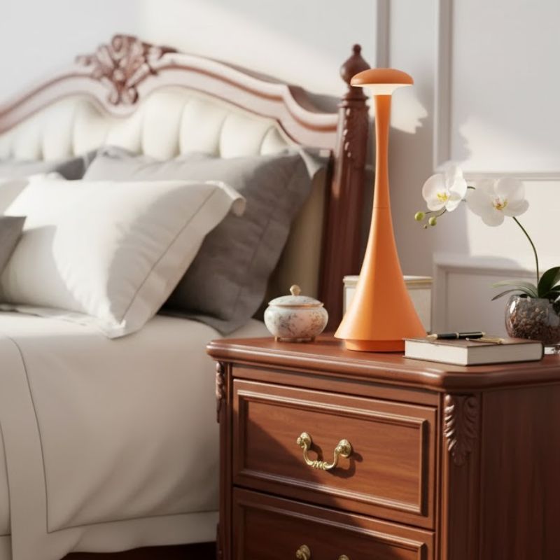 Lampe Champignon Orange Fine Et Élégante