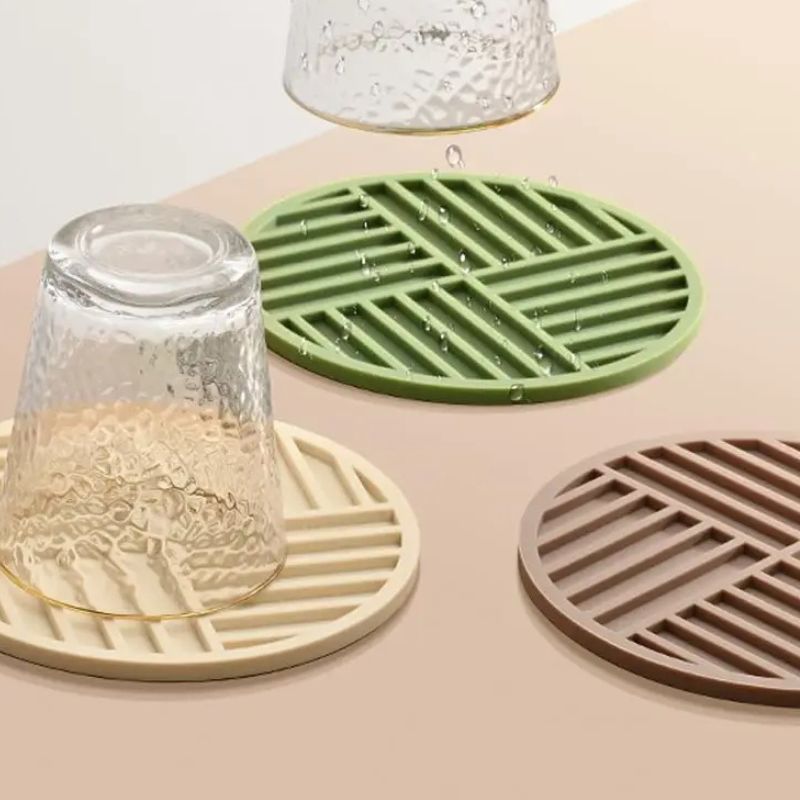 Set De Table Silicone Rond Avec Support Doré Élégant 6 Pièces
