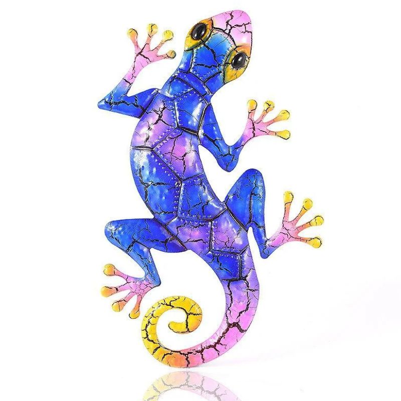 Sculpture Gecko En Métal Avec Couleurs Vives