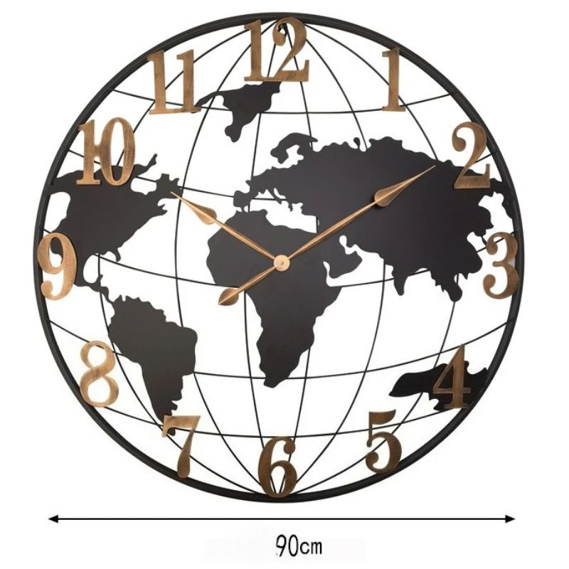 Horloge Monde Murale Élégante En Métal