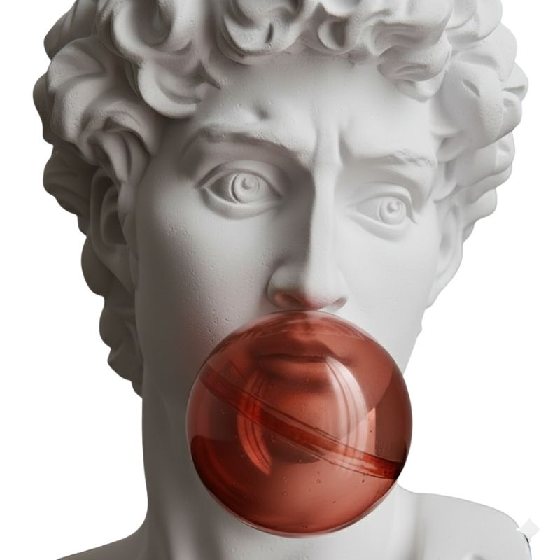 Sculpture David Moderne Avec Sphère Rouge Artistique