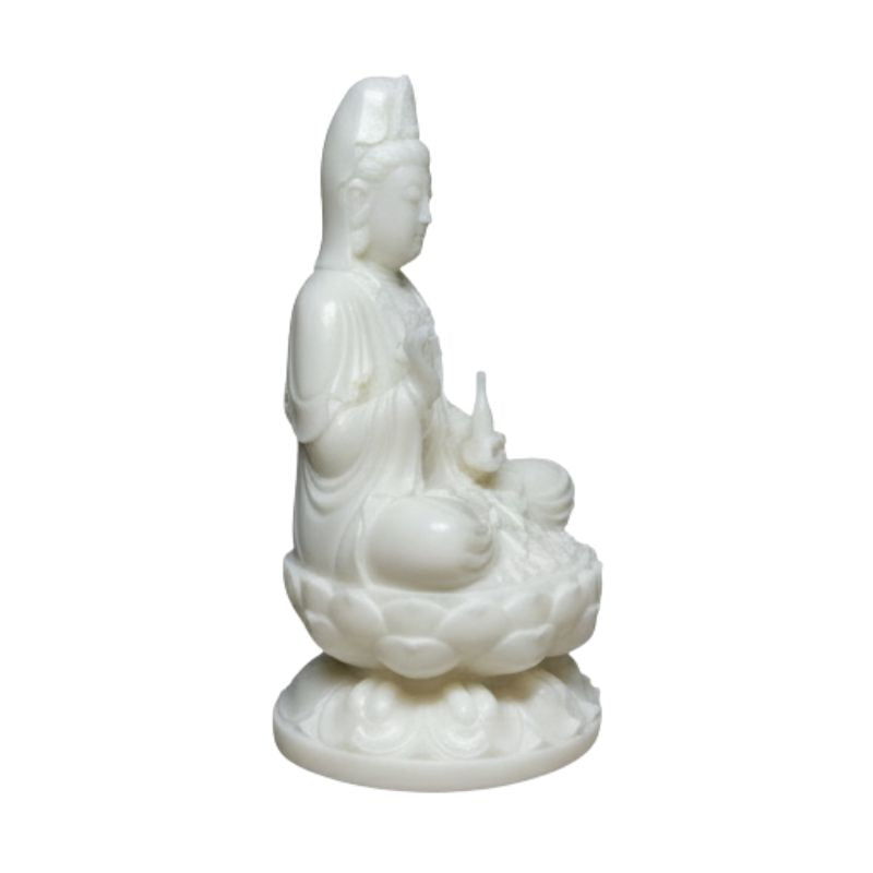 Statuette En Ivoire Moine Bouddhiste Avec Sceptre Et Lotus Sacré