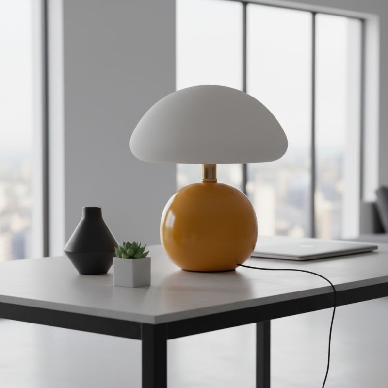 Lampe Champignon Orange Avec Abat Jour Blanc Élégante