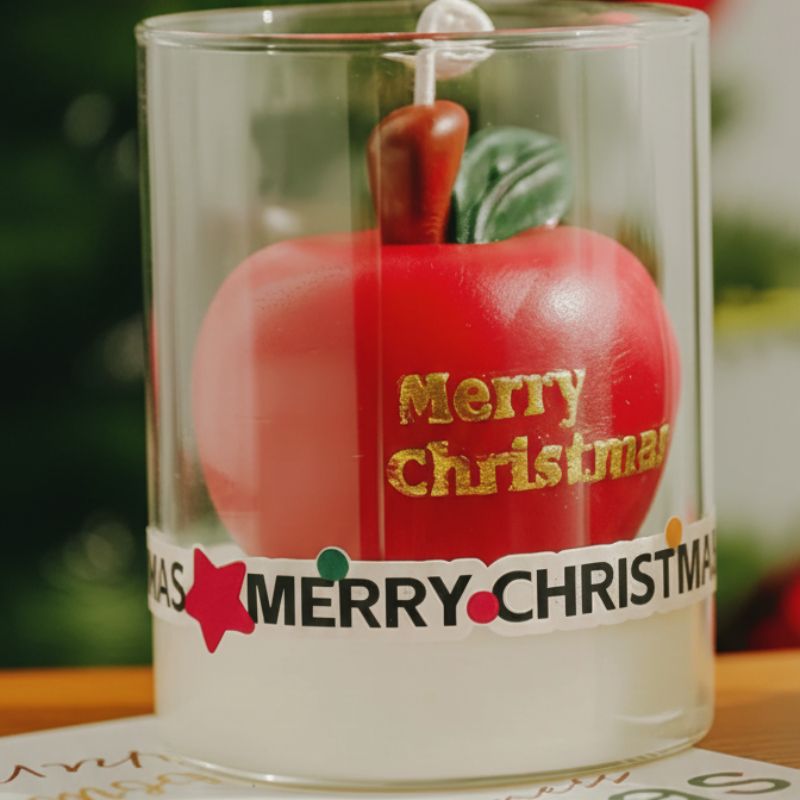 Décoration de Noël Bougie Parfumée Pomme Rouge en Verre