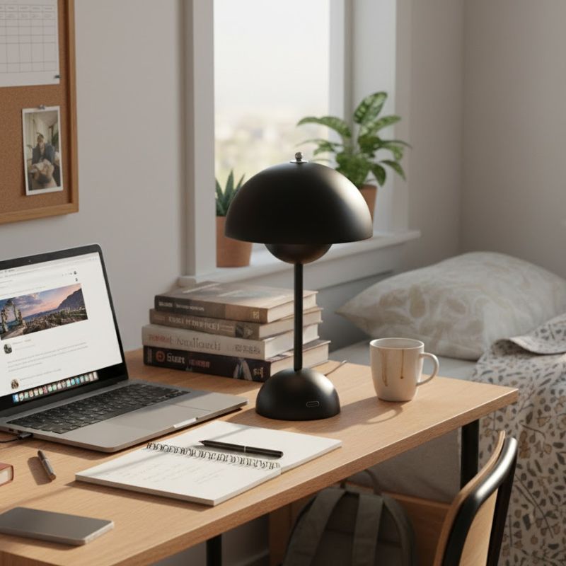 Lampe Champignon Noire Avec Dôme Lumineux