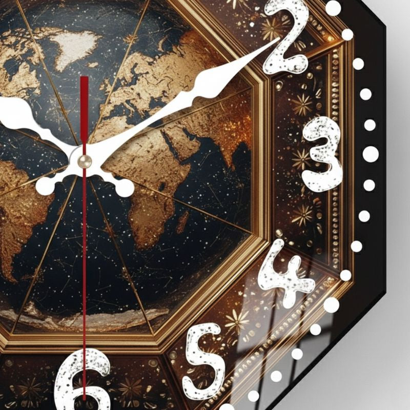 Horloge Monde Décorative Avec Design Octogonal