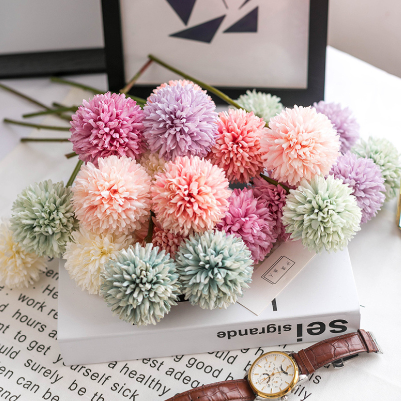 Fleur Artificielle Multicolore Avec Pompons Doux