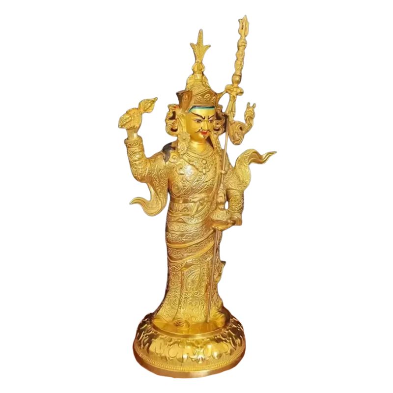 Statuette En Ivoire Divinité Protectrice Dorée Avec Sceptre Sacré