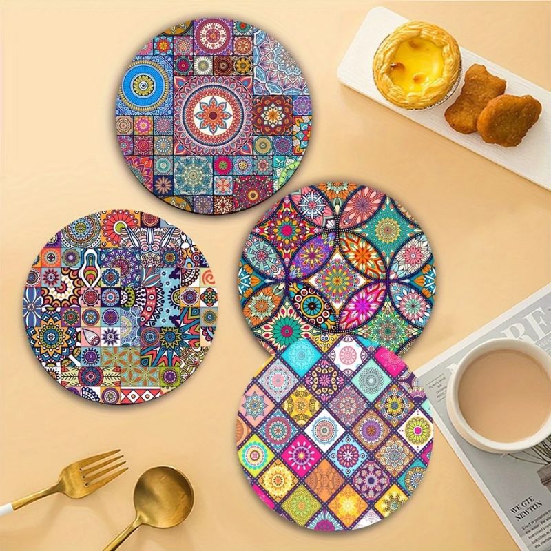 Set De Table Bois Mandala Style Bohème Chic Lot de 4 Pièces