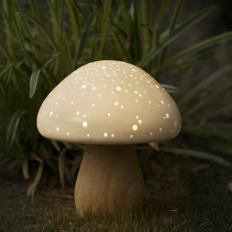 Lampe Champignon Design Scandinave Avec Base En Bois Clair