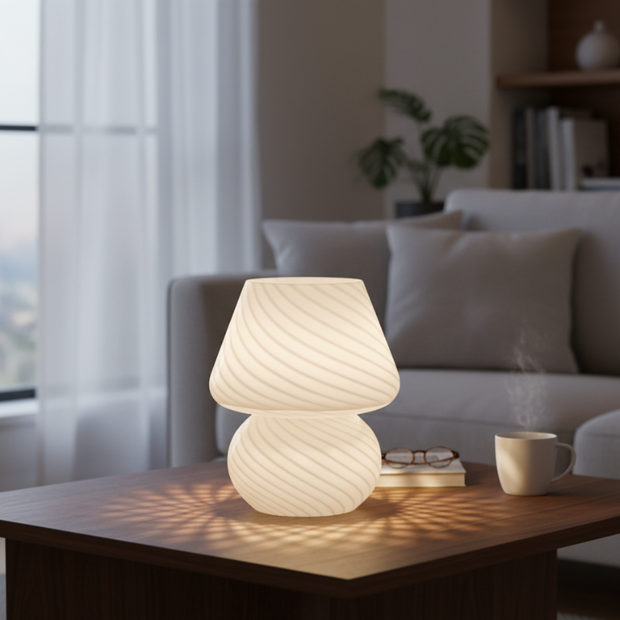Lampe Champignon Année 70 En Verre Strié Ambiance Douce