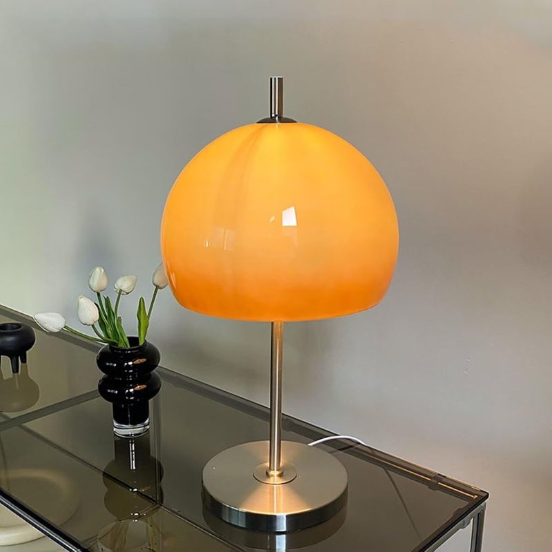 Lampe Champignon Orange En Verre Brillant