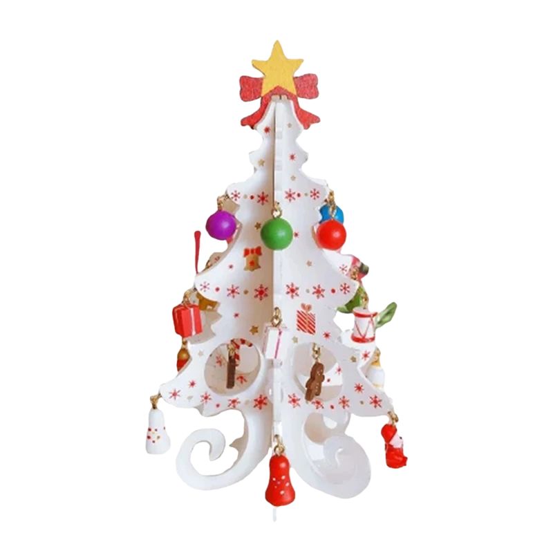 Mini Sapin de Noël en Bois Naturel avec Décorations