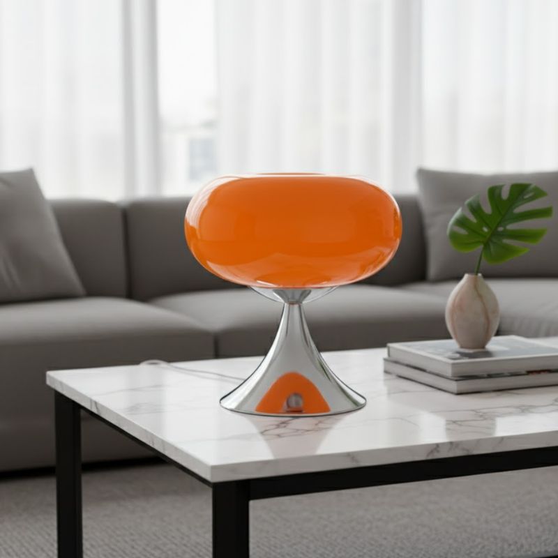 Lampe Champignon Orange En Verre Et Métal