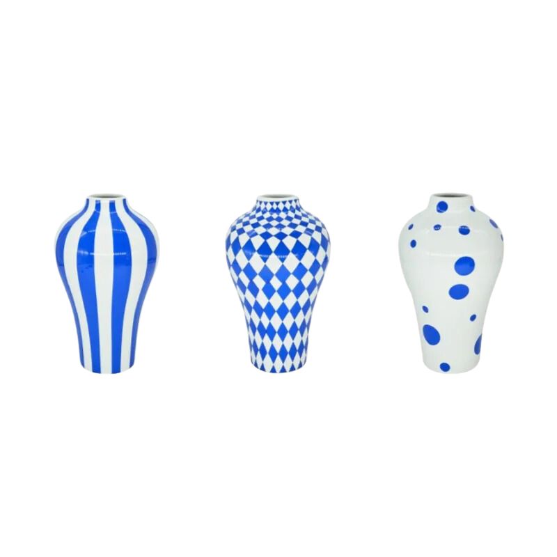 Vase Bleu en Céramique Matelassée Géométrique