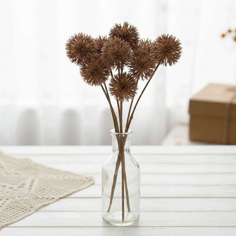 Fleur Artificielle Marron Avec Pompons Rigides