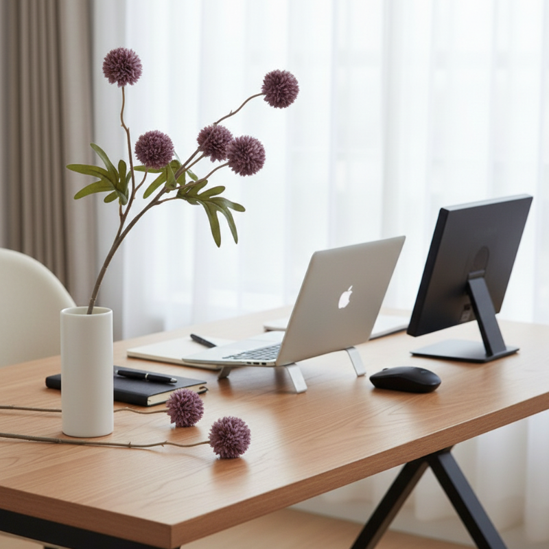 Fleur Artificielle Violet En Tige Avec Fleurs Pompon Texturées