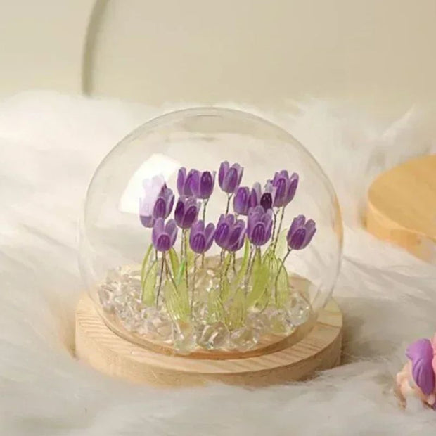 Fleurs Lumineuses LED Tulipes Sous Cloche