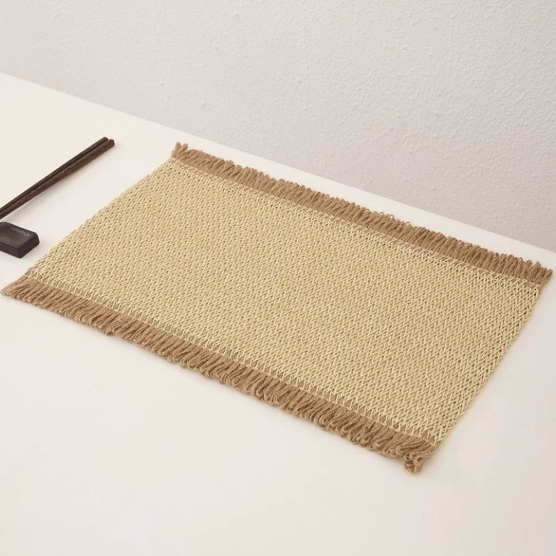 Set De Table En Papier Naturel Avec Finition Frangée Lot de 4 Pièces