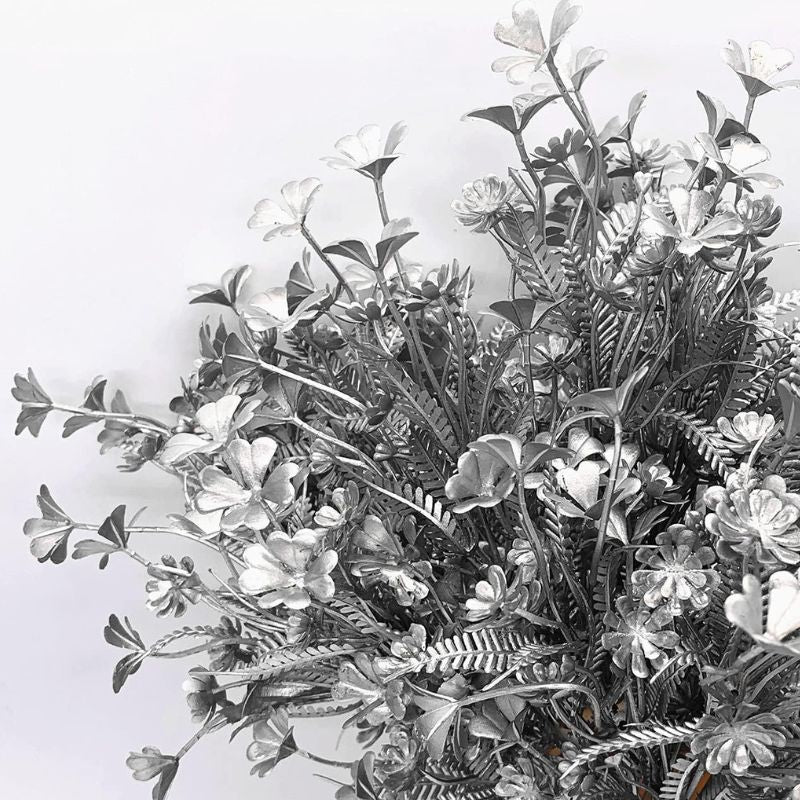 Fleur Artificielle Gris Avec Feuillage Métallisé Décoratif