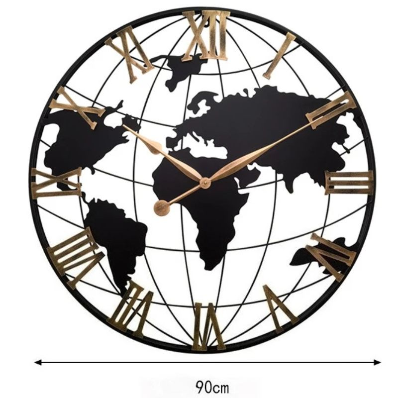 Horloge Monde Murale Design Avec Chiffres Romains Dorés
