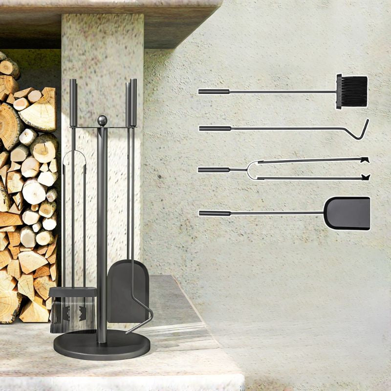 Ensemble D’Outils Pour Cheminée 5 Pièces En Acier Noir