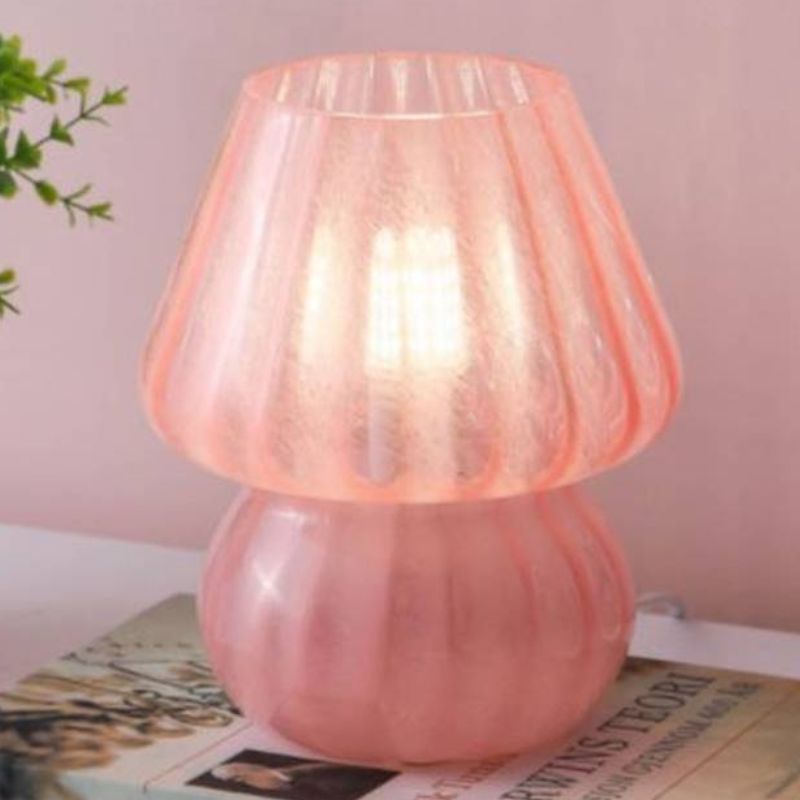 Lampe Champignon Vintage En Verre Rose Style Murano