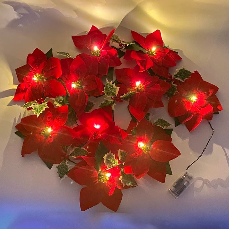 Guirlandes Pour Arbres De Noël Fleurs De Poinsettia Avec Lumières LED
