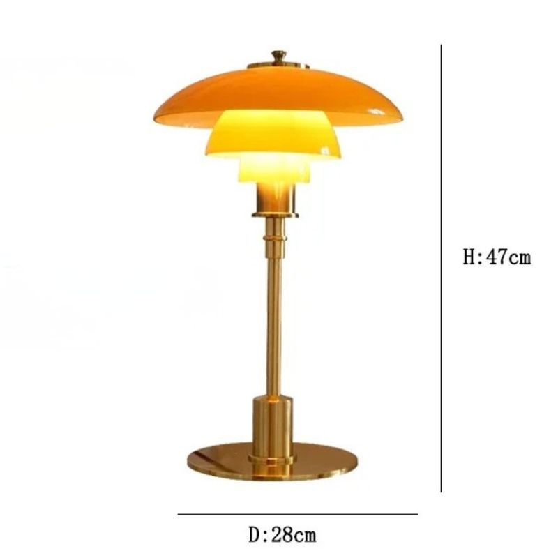 Lampe Champignon Année 70 En Verre Ambré Et Métal Doré