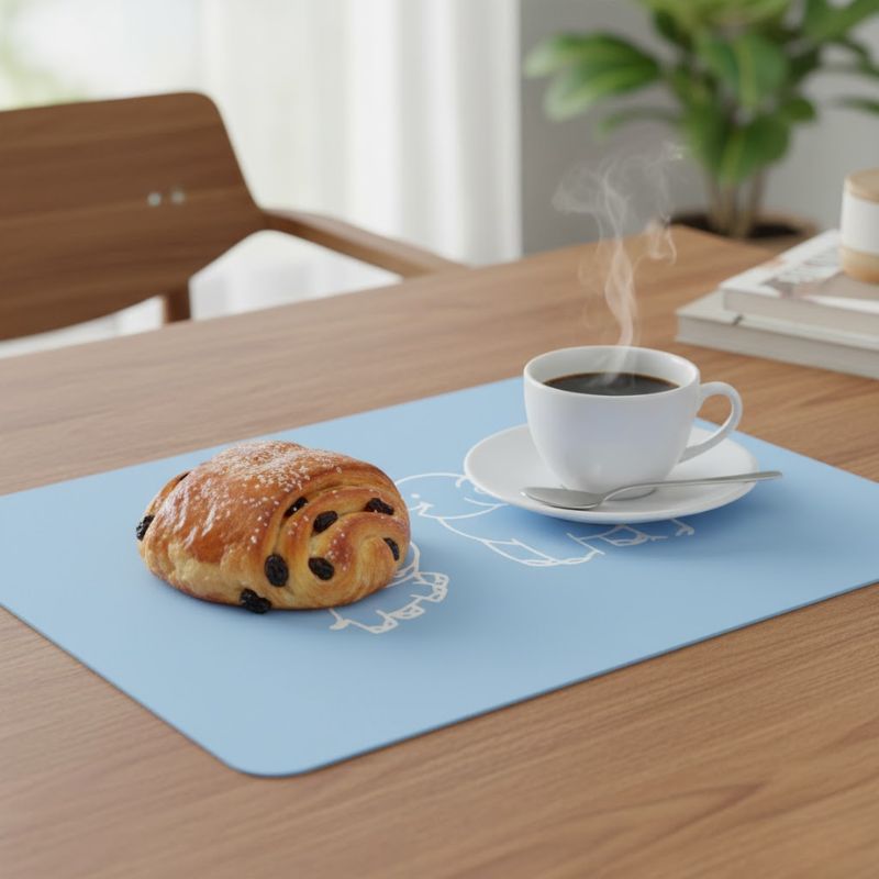 Set De Table Silicone Bleu Avec Dessin Adorable