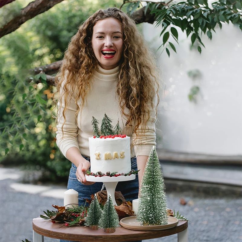 Sapin en Bois Miniature avec Neige Artificielle