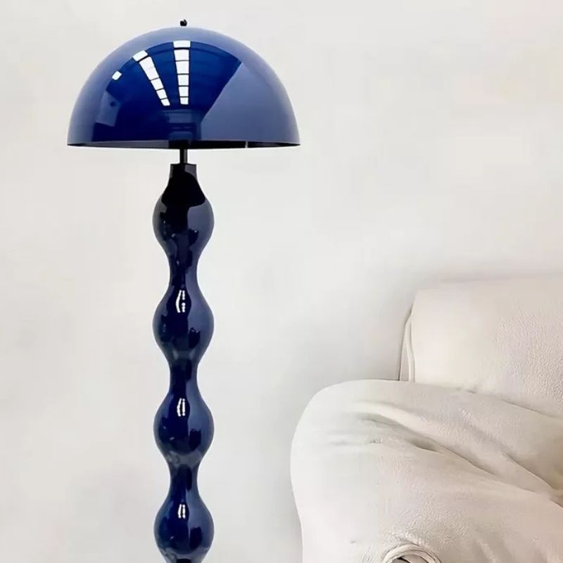 Lampadaire Champignon Bleue Avec Pied Sculpté Et Abat Jour Rond