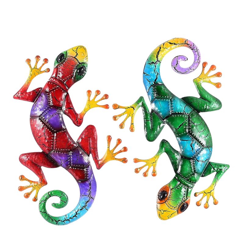 Sculpture Gecko En Métal Avec Couleurs Vives