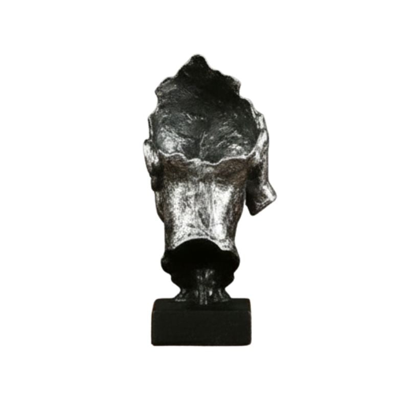 Sculpture Visage Doré Avec Main Expressive En Design Abstrait