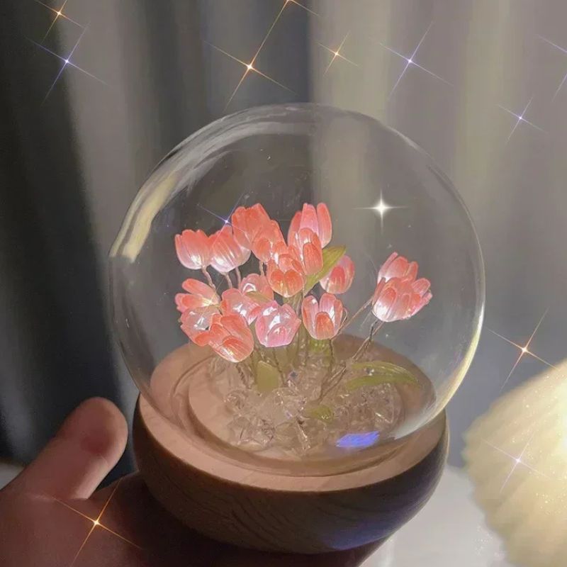 Fleurs Lumineuses LED Tulipes Sous Cloche