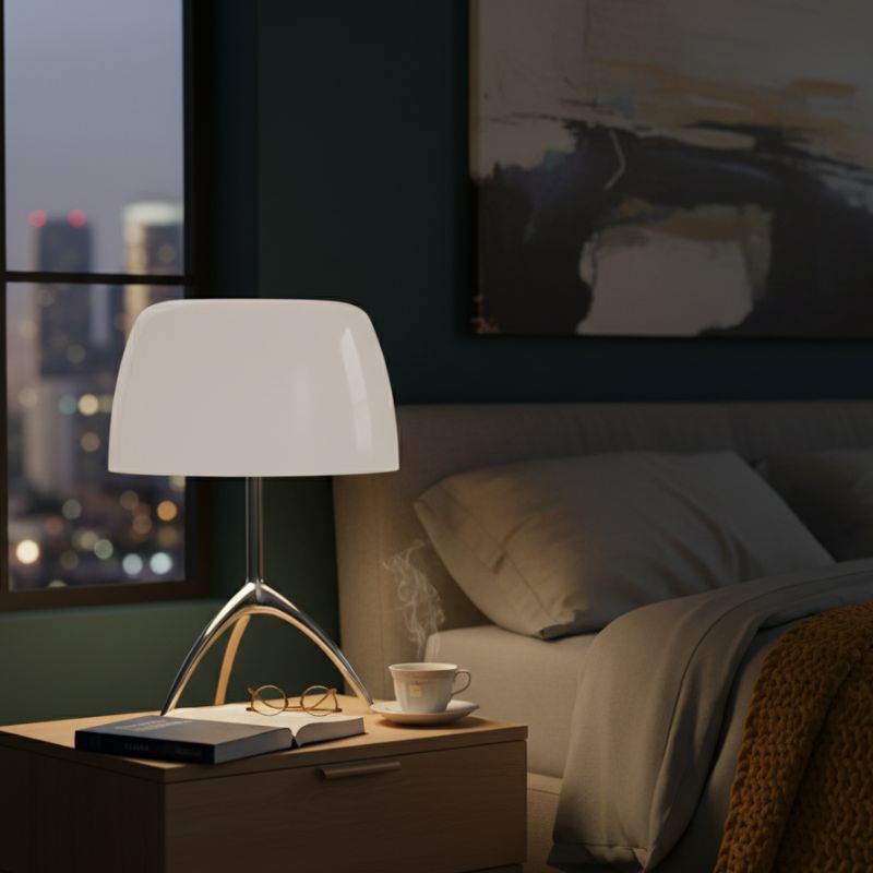 Lampe À Poser Champignon Blanche Avec Pied Chromé Original