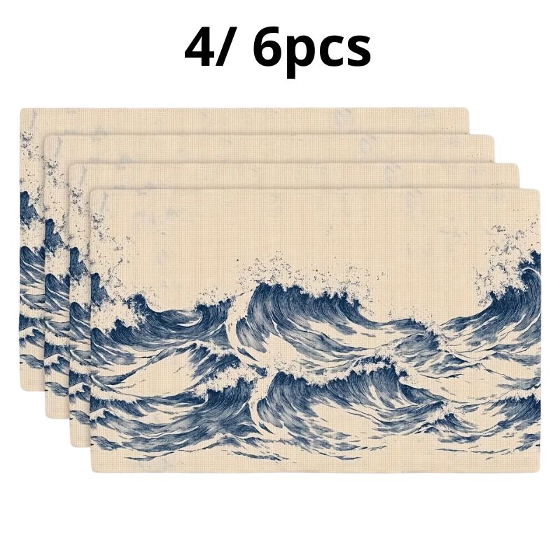 Set De Table En Lin Motif Vagues Artistiques