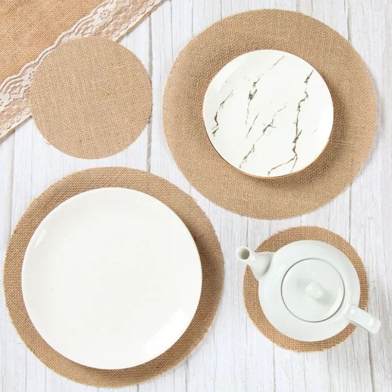 Set De Table Rond En Lin Et Jute Durable Lot de 10 Pièces
