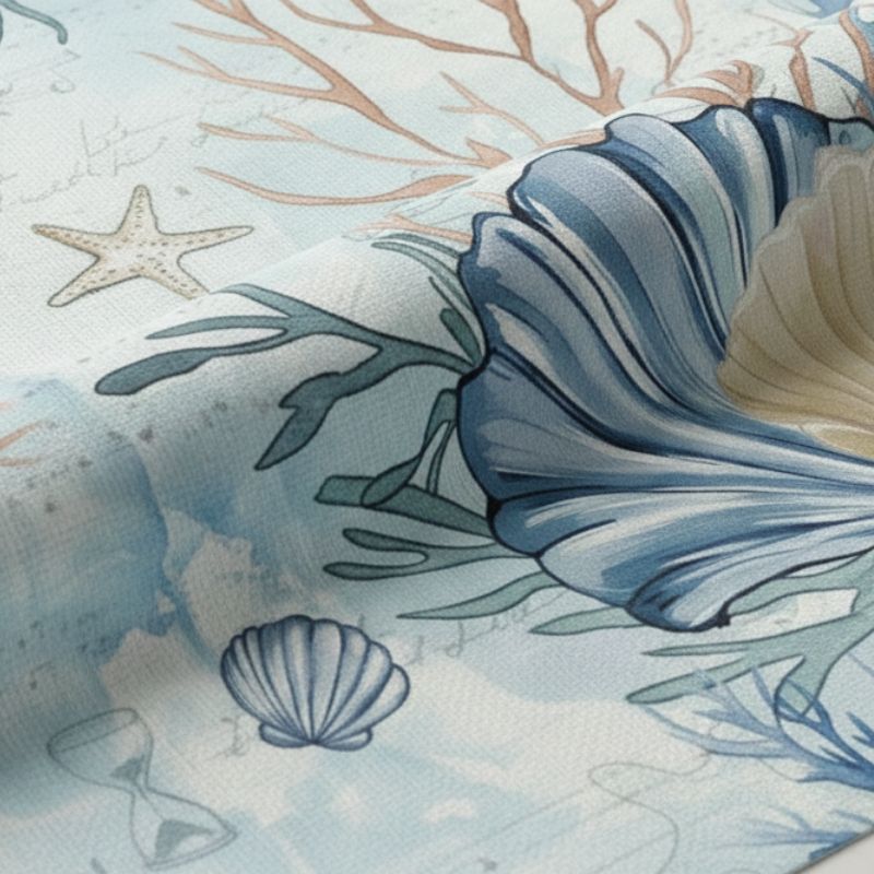 Set De Table En Lin Coquillages Marins Aquarelle