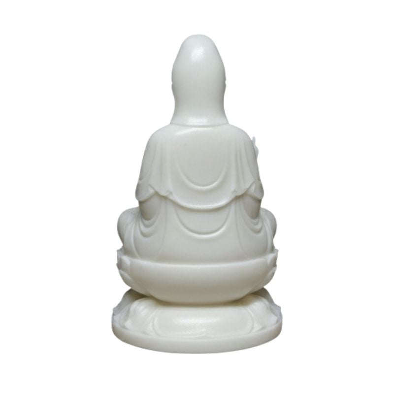 Statuette En Ivoire Moine Bouddhiste Avec Sceptre Et Lotus Sacré