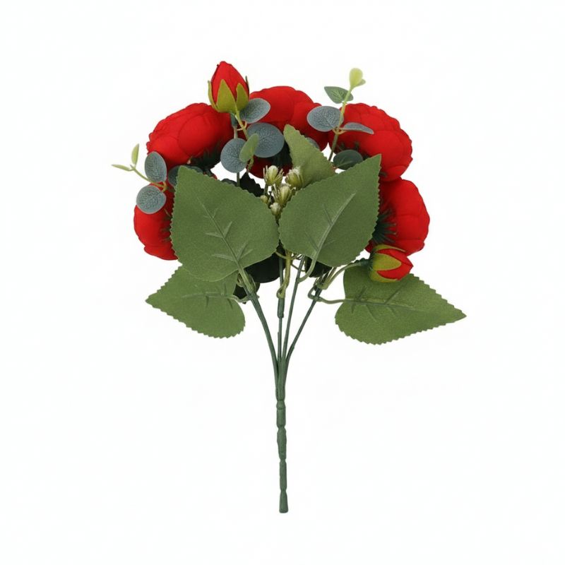 Fleur Artificielle Rouge En Bouquet Décoratif Raffiné