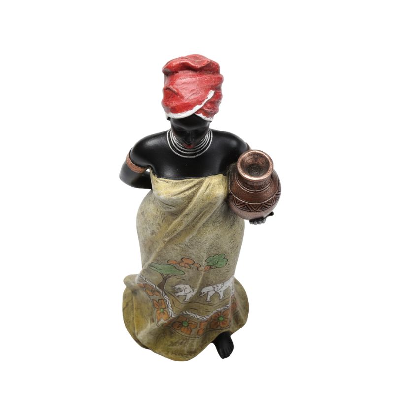 Sculpture Femme Africaine En Décoration Artisanale Avec Jarre